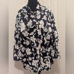 Lauren Ralph Lauren Plus Size 2X Navy Floral Cotton Stretch